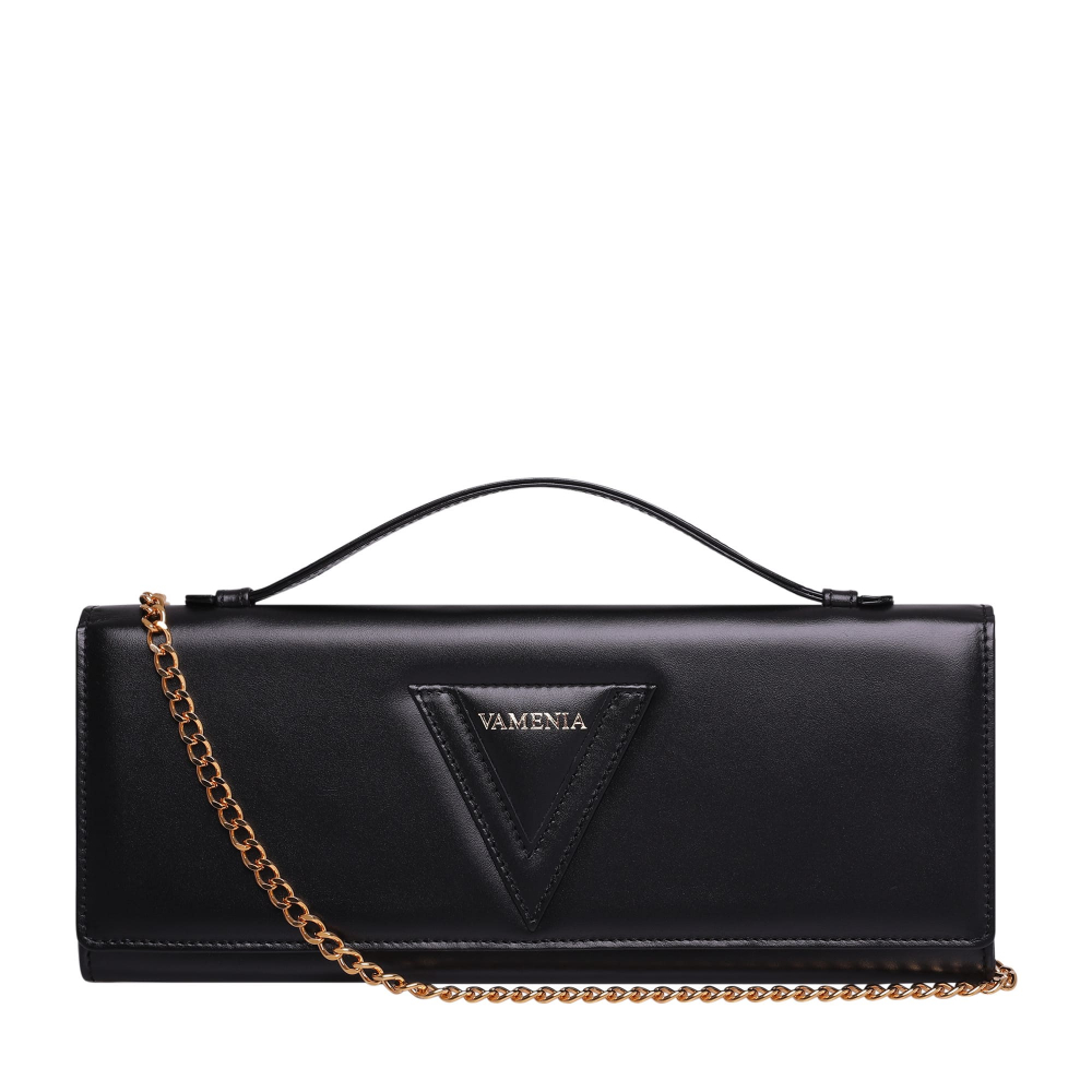 Long clutch made of calf leather in black